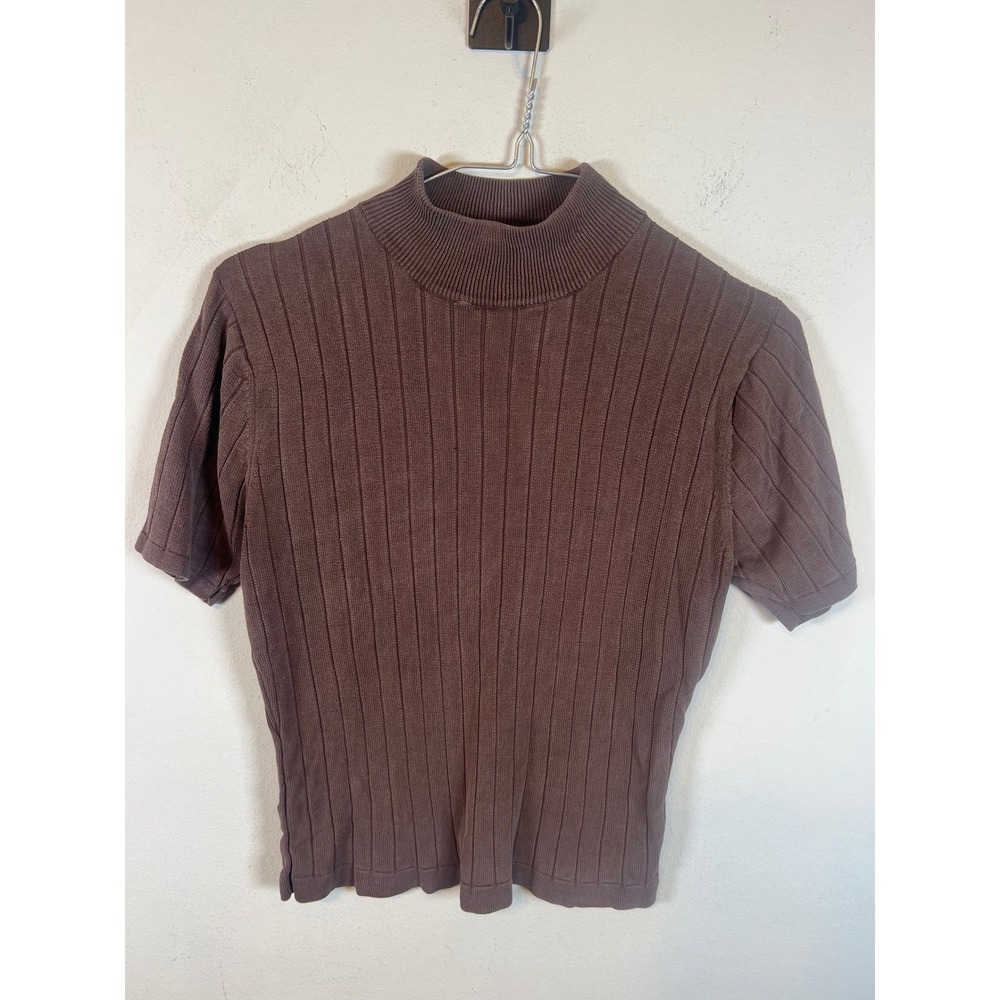 Melrose Studio Womens Sweater 100% Silk Ribbed Mock Neck Brown Size M